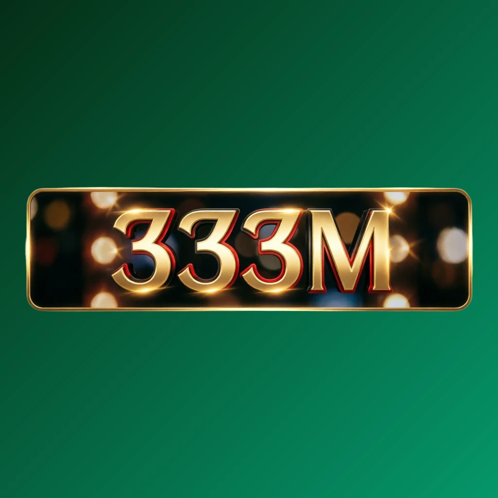 Luxury casino logo for 333M featuring rich gold gradient text with red and black accents, elegant lights, and a high-end entertainment style on a transparent background in a horizontal rectangular wordmark format